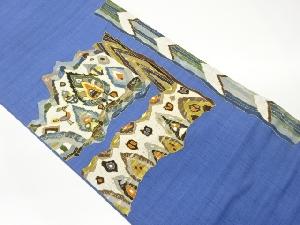 作家物　手織り紬金彩鳥に抽象模様織出し袋帯